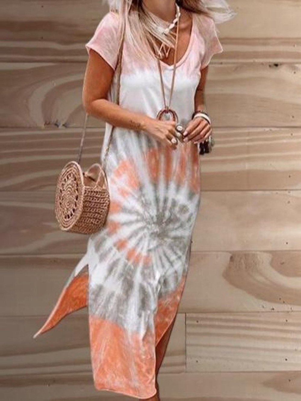 Orange Tie Dye Side Split Maxi Dress Size M